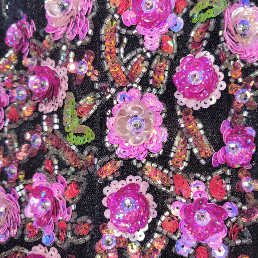 Primavera Couture Black and Pink Sequin Mini Dress